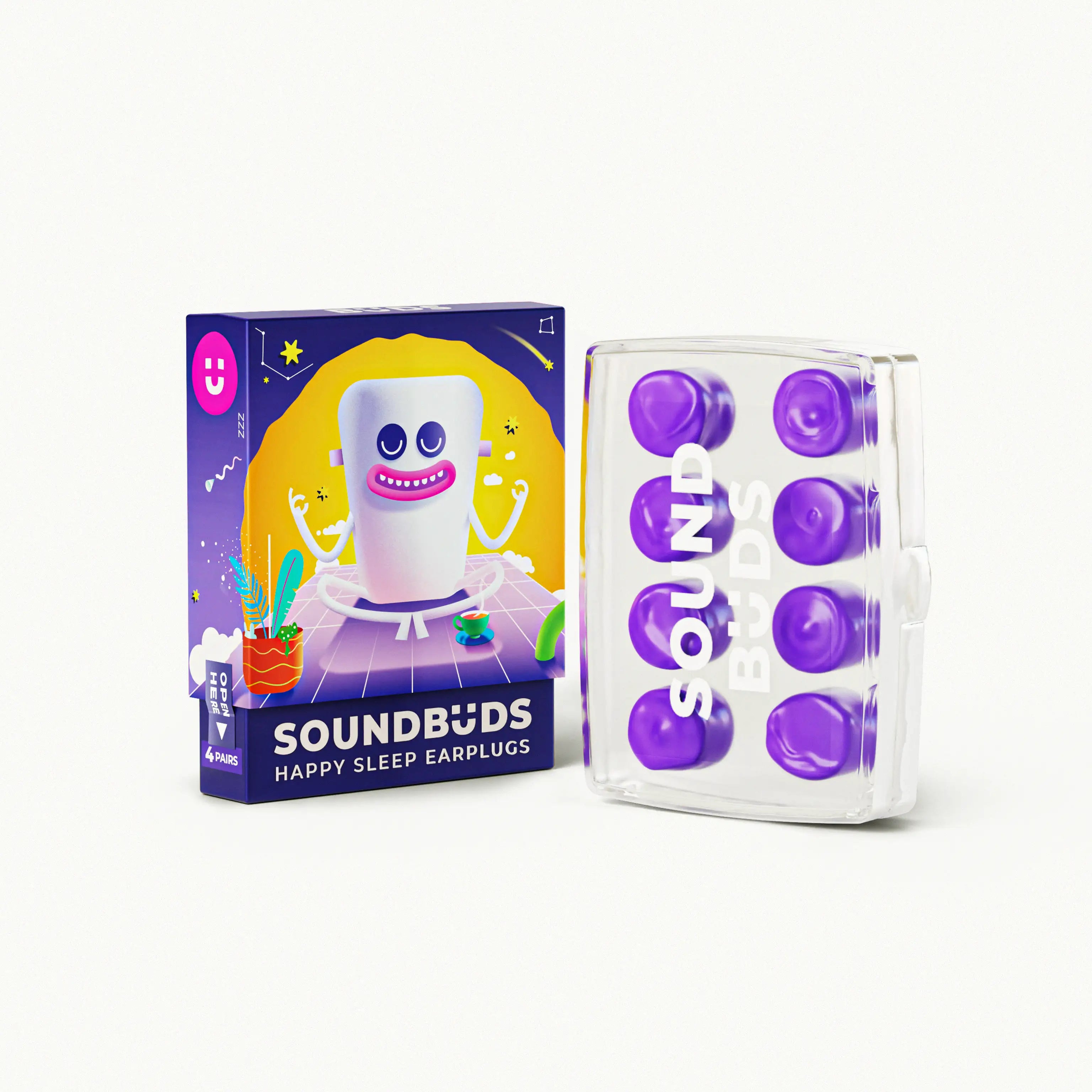 Premium purple silicone earplugs set including 4 pairs and travel container, designed for Australians seeking a custom fit for noise cancellation