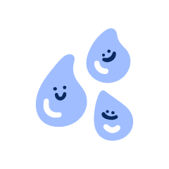 Blue water droplet icons representing easy to clean and hygienic reusable earplug material.